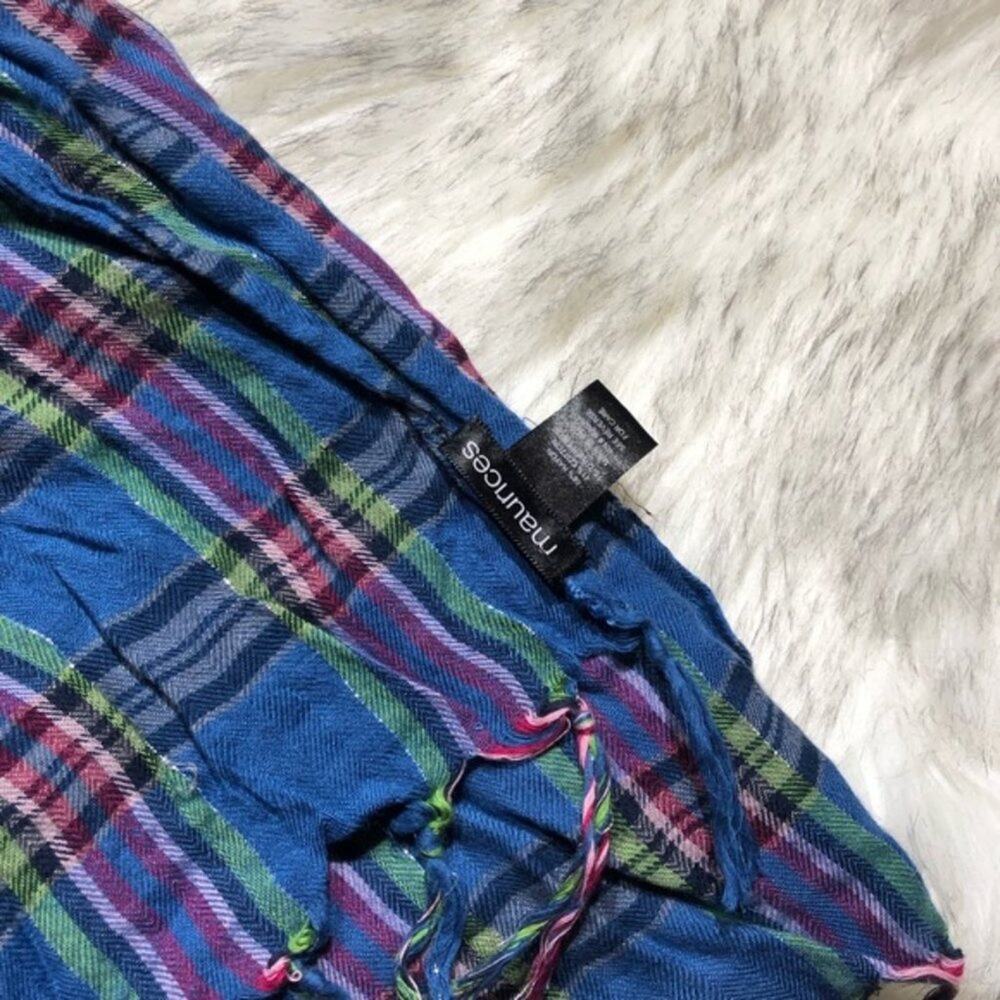 Maurices Blue Checkered Plaid Fringe Western Scarf - Picture 4 of 7